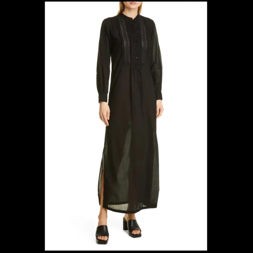 NWOT Nili Lotan Risette Dress Long Sleeve Maxi Sheer Cotton Black Small S